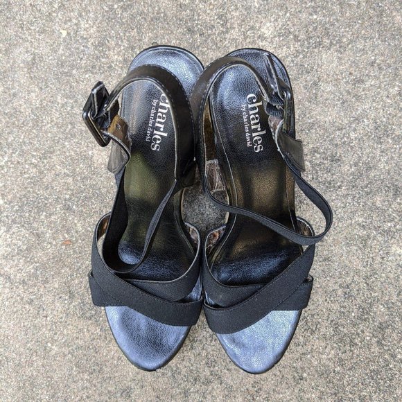 Charles By Charles David Black Strappy Wedges 8 - Picture 3 of 5